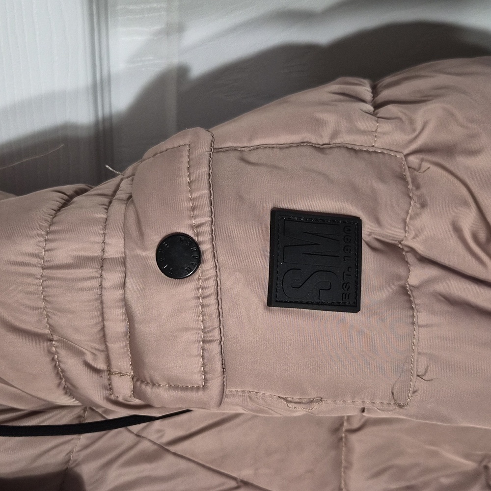 Steve Madden Faux-Fur-Lined Hooded Puffer Coat Tan With Black Size Large - Picture 6 of 12